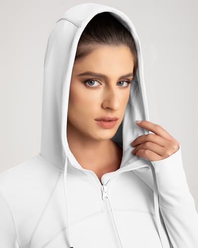 QUEENIEKE Womens Gym Tops with Hooded Full Zip up Running Jacket Long Sleeve Top Hoodies With Thumbholes - Image 3