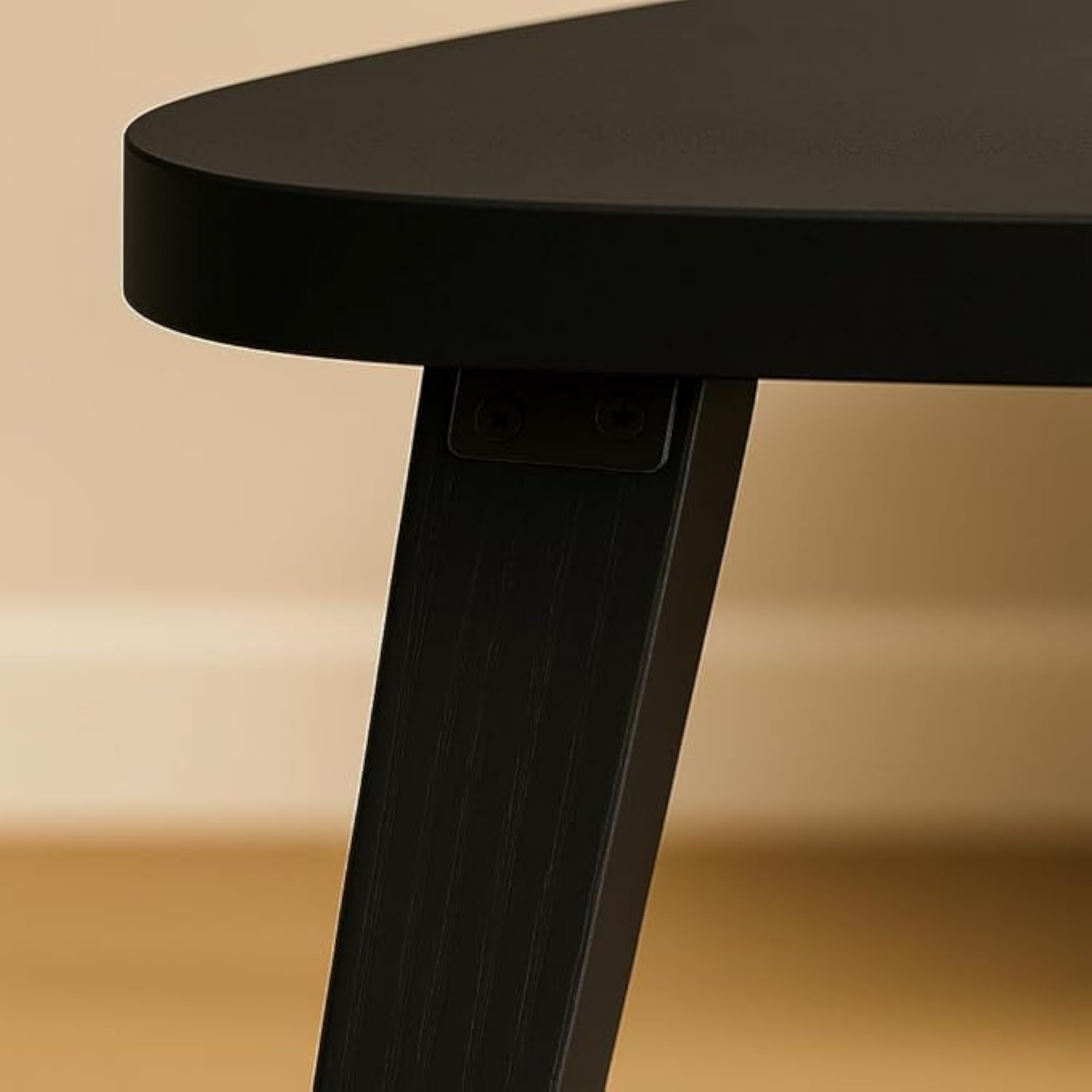Modern Triangle Side Table, Black Mango and MDF 3 Legged Accent Table