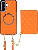 Funda tipo cartera para Samsung Galaxy A57 5G con soporte para tarjetas, Naranja | protector de pantalla, correa para muñeca/bandolera, bolso magnético desmontable 2 en 1, bloqueo RFID, A 57 57A, para hombres y mujeres 4
