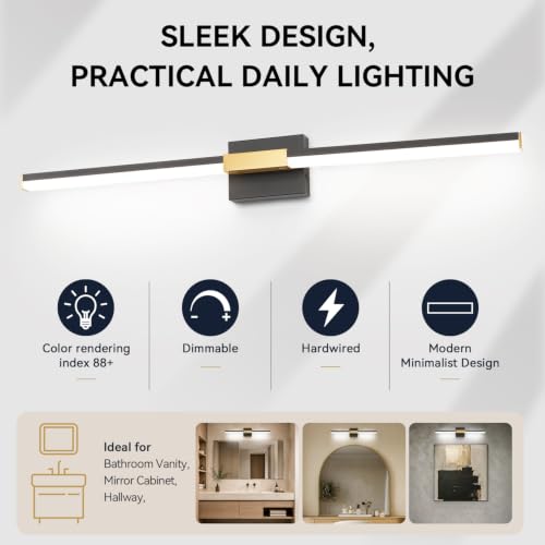 Image of SOLFART Vanity Lights for Bathroom 40-Inch: Black and Gold Dimmable Bathroom Light Fixtures Over Mirror, Built-in Dimmer, Thickened Aluminum Body, 360 Degree Rotation, ETL IP44