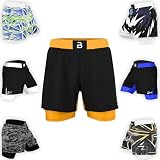 2BOLD MMA Shorts Men’s 2 in 1 Jiu-Jitsu Built in Compression Lining Athletic Gym Boxing Muay Thai BJJ No-Gi Grappling Shorts (US, Alpha, X-Large, Regular, Regular, Black-Yellow)