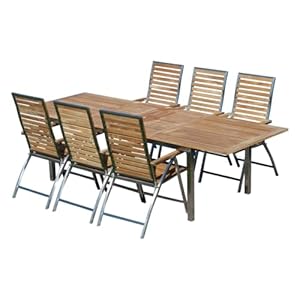 ALEOS Gartengarnitur Teak & Edelstahl mit Ausziehtisch