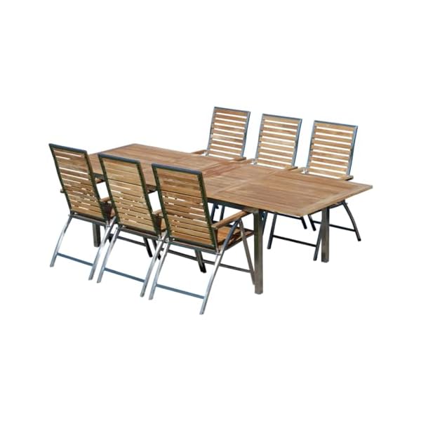 ALEOS Gartengarnitur Teak & Edelstahl mit Ausziehtisch