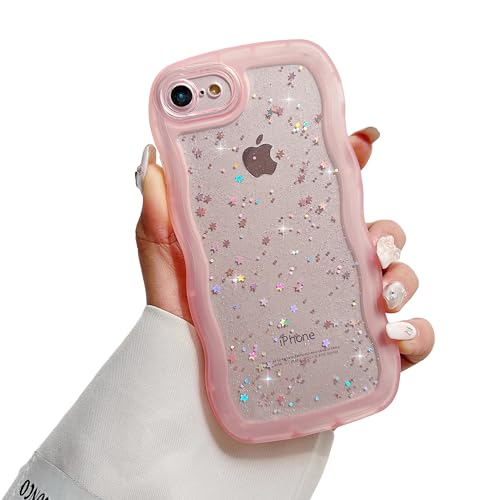ZTUOK Custodia per iPhone 6/6S per ragazze e donne, graziosa, trasparente e scintillante, motivo a stella, riccio, cover in TPU glitterato per iPhone 6/6S, rosa