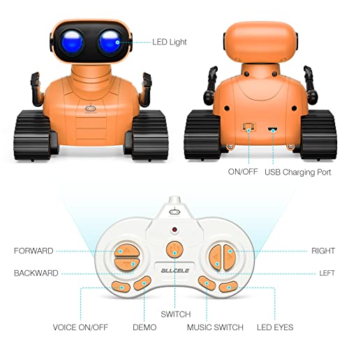 Allcele Robot Toys, Rechargeable Rc Robots For Kids Boys, Remote Control Toy With Music And Led Eyes, Gift For Children Age 3 Years And Up - Orange #TOP4