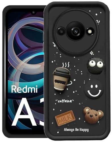 Image of GoldKart Back Case Cover Compatible for Redmi A3 / A3X / Poco C61 | Cute Fun Cartoon 3D Ball Coffee Silicone Case | Full Body Protection Back Cover for Redmi A3 / A3X / Poco C61 - Black