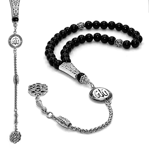 ALBATROSART Special -Allah Tassel- Collection (8 mm -33 Beads) Worry Beads - Prayer Beads-Tesbih-Tasbih-Tasbeeh-Misbaha-Masbaha-Subha-Sebha-Sibha-Rosary (Black Agate Stone)