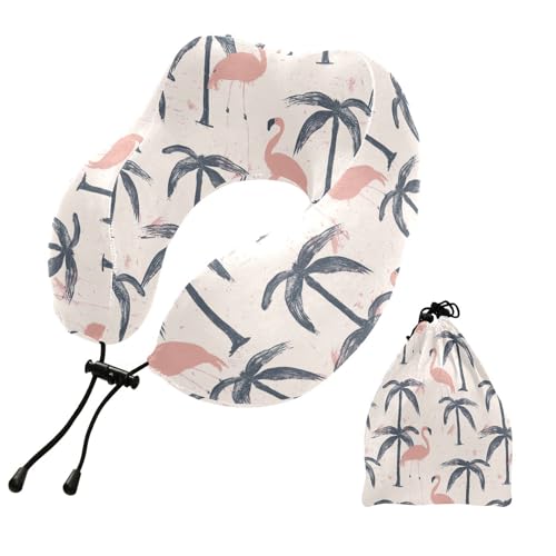 Image of ALAZA Flamingo Palm Trees Travel Neck Pillow Memory Foam Neck Pillow with Storage Bag,Soft Travel Pillow for Sleeping Travel Airplane Car Office Home