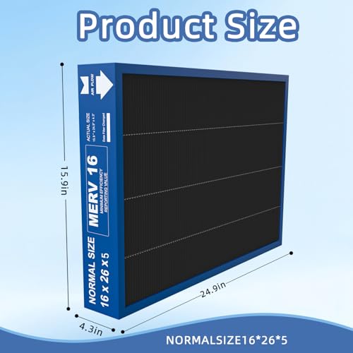 Image of MERV 16 Filter Compatible with Lennox X8789 Filter Replacement PCO16-28 Air Purifier Cleaner - 16 inch x 26 inch x 5 inch,actual size: 15.9 inch x 24.9 inch x 4.3 inch, 2 Pack