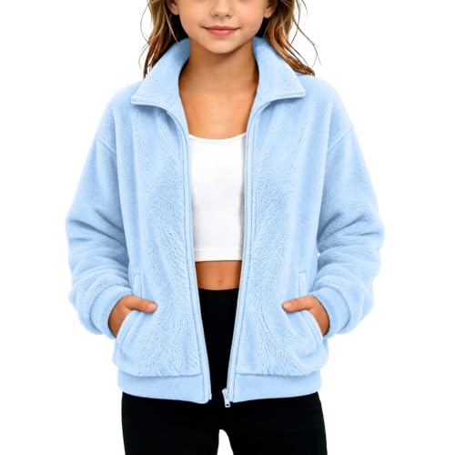 Piuwrlz Girls Fuzzy Fleece Zip Up Jacket with Stand Collar - image 2