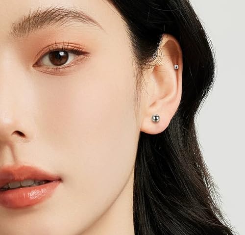 Women's Stainless Steel Silver Ball Stud Earrings Set, 5 Pairs Hypoallergenic Round Studs 3-7mm — view 2