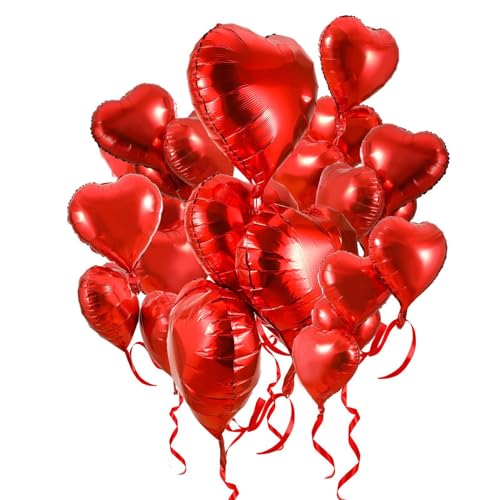 Valentine's Day Red Heart Balloons - PACK of 12-18inch Red Foil Ballon Heart Helium Balloons Wedding Happy Birthday Baloon Valentines Day Baby Shower Supplies
