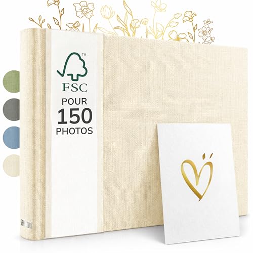 Zenacolor Album Photo Vierge - Albums photo 30x22cm Beige en Lin - Album photos 50 pages avec espace pour 150 photos
