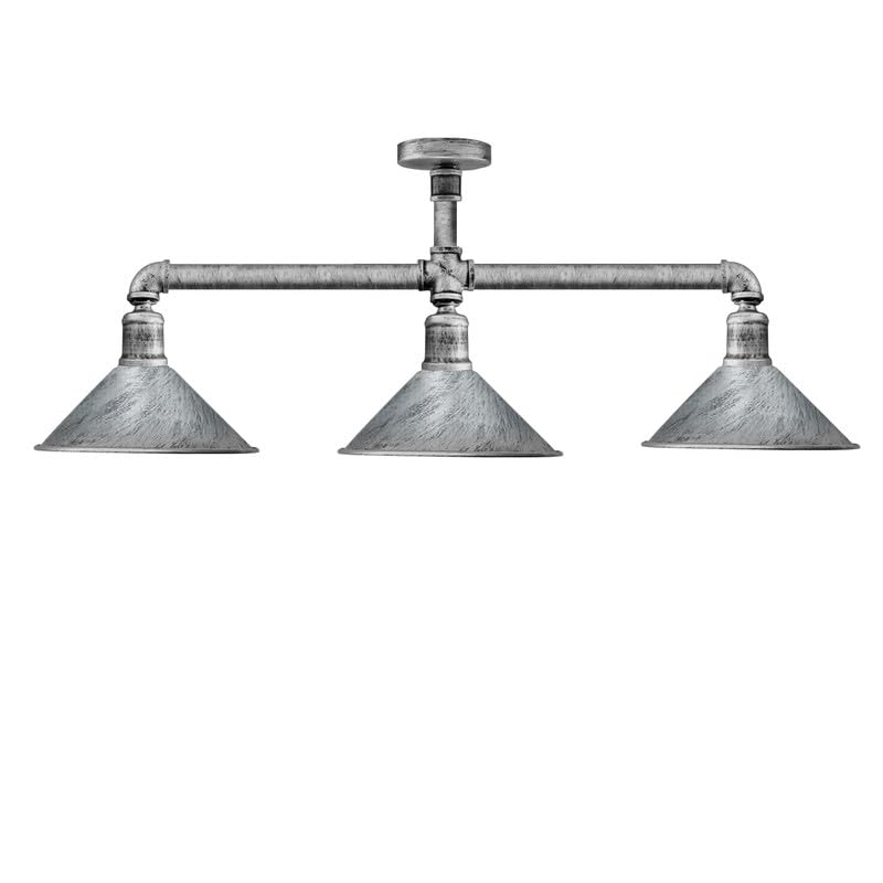 DC VOLTAGE Rustic Industrial 3 Light Ceiling Pendant Lamp, Vintage Water Pipe Chandelier with 22cm Metal Cone Shades E27 Fitting for Living Room, Restaurant, Cafe.