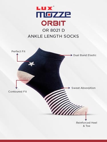 Image of Orbit Ankle Length Socks for Men |Made With Durable & Breathable Cotton | Ideal for Gym, Running, Office | 3 Pair -Multicolor