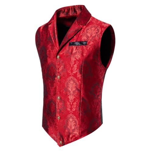 AwwwCos Mens Paisley Suit Vest Gothic Steampunk Waistcoat Silk Jacquard Sleeveless Tailcoat Shawl Collar Vest