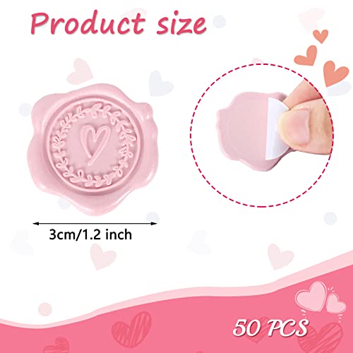 Whaline 50Pcs Wax Seal Stickers Pink Heart Embossed Valentine Envelope Seal Stickers Pearl Pink Wedding Invitation Self-Adhesive Stickers For Valentines Day Anniversary Bridal Shower Birthday #TOP1