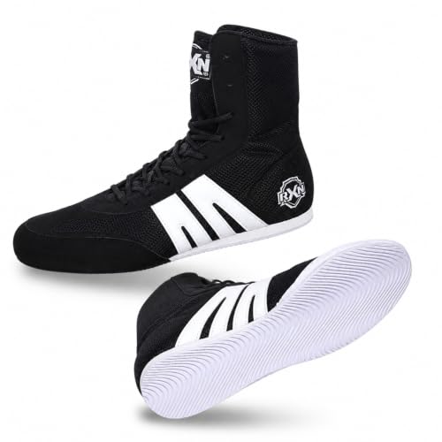 Image of RXN Gold Medal Boxing Shoes for Men | Lightweight High Top Boxing Boots with Anti-Slip Non-Marking Rubber Sole | Breathable Mesh Upper | Training, Sparring & Competition Boxing Shoes