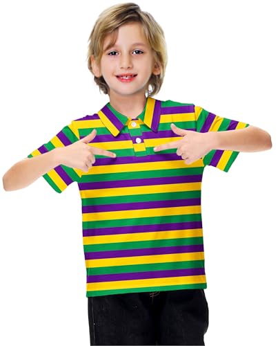 Image of AOBUTE Kids 4th of July Polo American Flag Short Sleeve Button Down Shirts Tops 3-14 Years