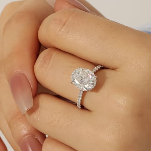 5 Carat Moissanite Ring – Exquisite Engagement Rings for Women in S925 Sterling Silver with 18K Gold Plating D Color VVS1 Clarity Moissanite Rings for Women Gift (golden oval cut, 9) (6 carat silver oval cut, 9) by Gem's Beauty - Used condition - Image 4