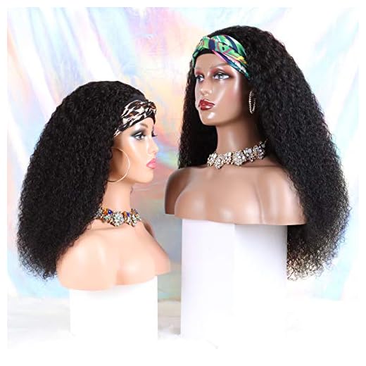 Curly Headband Wig Human Hair Wigs for Black Women - Brazilian Virgin Hair Kinky Curly Wig Headband - Glueless None Lace Front Wigs Human Hair 150% Density Natural Black (16 Inch)