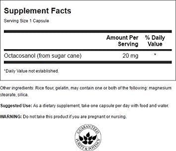 Image of Swanson Maximum-Strength Octacosanol 20 Milligrams 30 Capsules