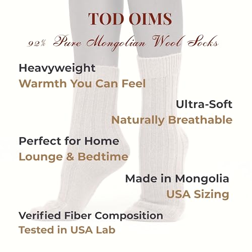 Image of 92% Merino Wool Socks Crew Cozy Heavyweight Home Travel Outdoor Super- Soft Socks, 100% Made in Mongolia