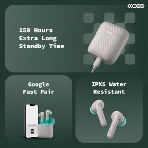 Image of MOSS Echo Endura - TWS Earbuds Up to 60 Hours Total Playback, Dual Mic ENC Clear Calls, Bluetooth 5.4, 8mm Drivers, Hall Switch, Low Latency (40-60ms), Dual EQ Modes (Grey)