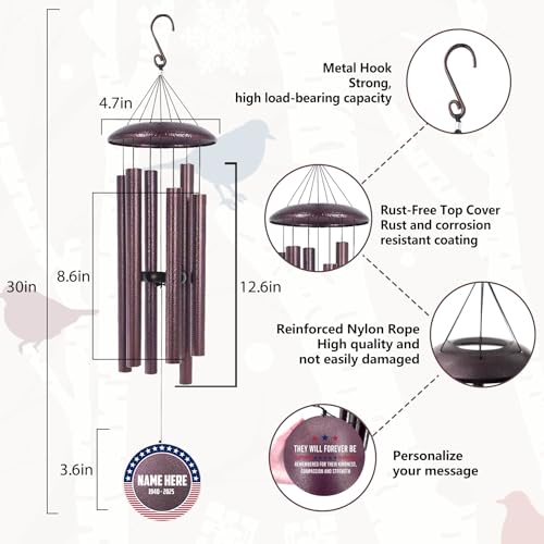 Image of ASTARIN Personalized Wind Chimes for Memorial US Veteran, Deep Tone Wind Chimes for Loss of Loved One Brothers Sisters, Thank You Veteran Solider,Produced in Texas