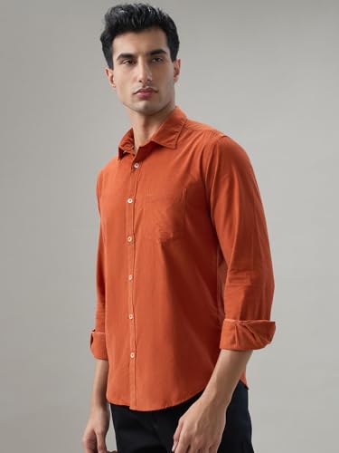 Image of Park Avenue Men Slim Fit Solid Pattern Pure Cotton Semi Cut Away Collar Full Sleeve Casual Shirt