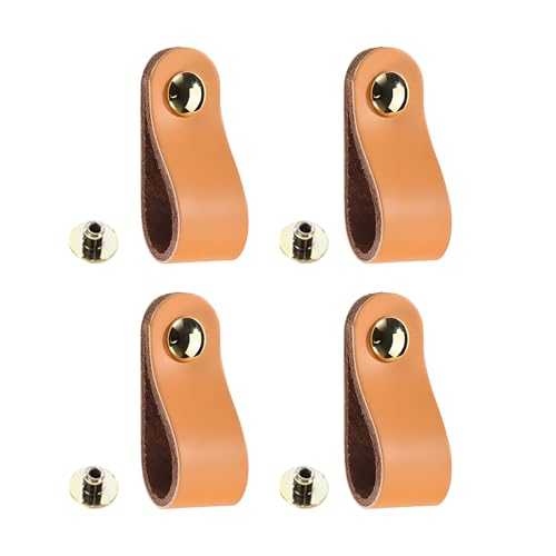 Vonavira 4 Stück Ledergriffe für Möbel, Schrankgriffe 6.3 x 2.5 cm, Handgemachte Möbelgriffe aus Leder, Schubladengriff, Schrankknöpfe für Küchenschränke, Kleiderschrank, Tür