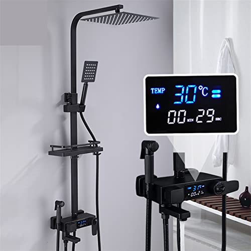 Douche systeem Messing thermostatische douchekraan set, digitaal display badkamer douchekraan, douchekraan thermostatische regendouchekolom (Color : Digital Dis-Black, Size : 1)