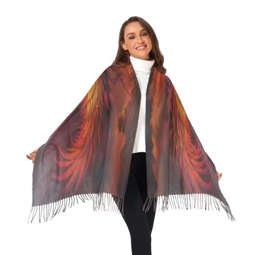 Flame Phoenix Bird Scarf for Women Warm Large Soft Pashmina Shawl Wrap Scarves Mythology Fashion Long Scarf with Tassels Cashmere Feel Scarf Lightweight