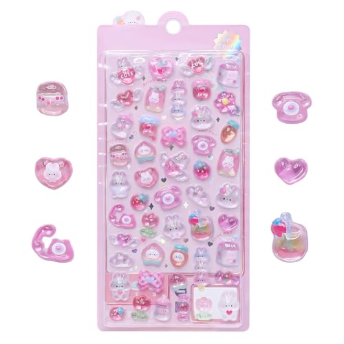3D Cute Stickers Cartoon Pink Rabbit Puff Stickers Kawaii Mini Puffy Stickers Reusable for Scrapbooks Planner Journals Laptops Phone Case Decoration