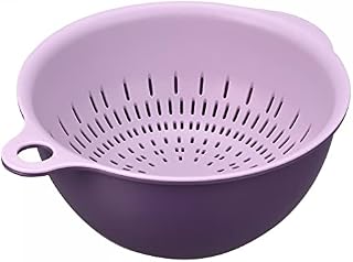 sourcing map Kitchen Strainer Colander Bowl Set, Small Double Layer Drain Basin and Basket Suitable for Fruits, Vegetables, Pasta, Berry - Purple