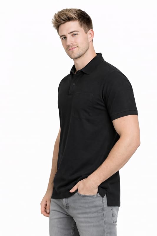 Image of SMAN Polo Neck T-Shirt Pack of 3 for Men & Boys | Half Sleeve Collar Tee with Pocket | Premium Spun Matty Fabric | Casual & Office Wear | Sizes M to 2XL | FX PO3 MCR BLK NVY