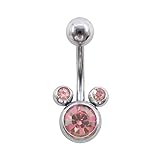 Zynova 14G Cute Surgical Steel CZ Mouse Belly Button Ring Belly Navel Piercing Jewlry for Women (Pink)