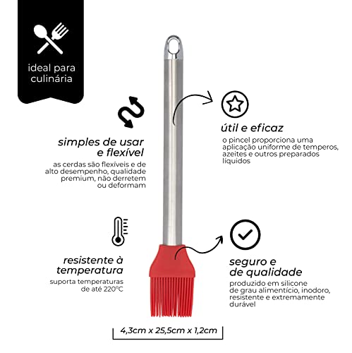 Mimo Style Pincel Alimentício Vermelho Com Cabo em Inox, Material de Silicone Resistente e Flexível,