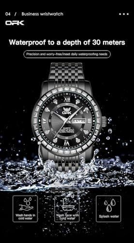 Image of OPK Watches for Men Diamond Roman Analog Mens Watches Waterproof Large Stainless Steel Men Wrist Watch Business Father Gift Watch Blue