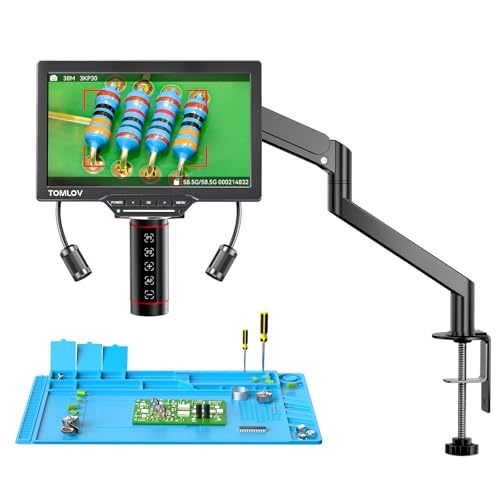 TOMLOV Autofocus Digital Microscope TM3K-AF Flex: 3K Flex Arm HDMI Soldering Microscope for Adults, Full Coin View Magnifier, 7" IPS Screen, Upgraded Gooseneck Light, Repair Mat, PC/TV Compa