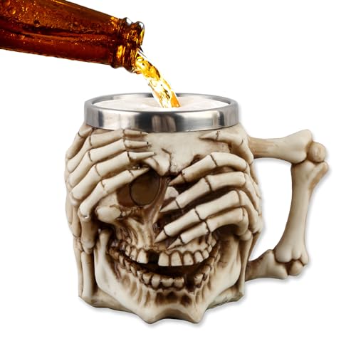 Jarro de caveira 3D em aço inoxidável, caneca caveira gótica, jarro medieval em forma de caveira e caneca de café, ideia de presente criativa para o Halloween, copo único com estilo vintage (B)