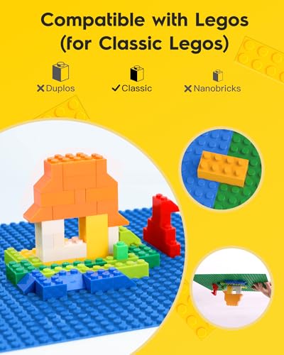 Image of Pokiiulk Classic Blue Baseplates, 32x32 Studs Square Base Plates for Play or Display Bricks Creations, Compatible with Classic Legos, 10 inch x 10 inch, Pack of 2, Perfect for Water and Ocean