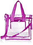 Largest Stadium Security Approved Clear Bag with Handles / Adjustable Strap / 12x12x6 / Transparent Gameday Tote for Men and Women (Purple)