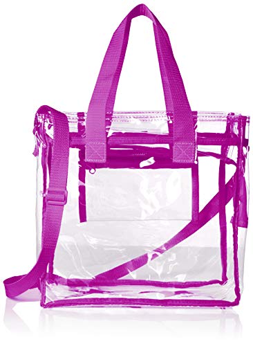Largest Stadium Security Approved Clear Bag with Handles/Adjustable Strap / 12x12x6 / Transparent Gameday Tote for Men and Women (Purple)