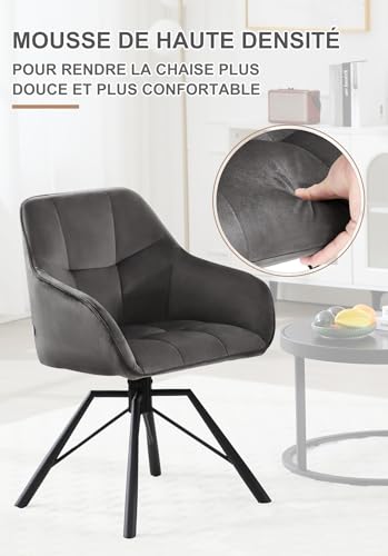 Lot 2 Chaises Velours Pivotantes 360° Gris Foncé WOLTU