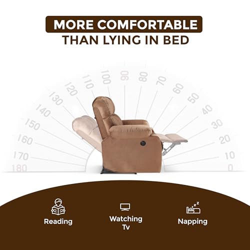 Image of Little NAP Helios Soft Suede Fabric Single Motorized Standard Recliner | Padded 1 Seater Aaram Sofa | Relaxing Chair for Home Office Living Bed Room | Brown