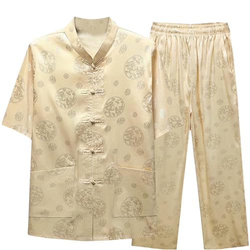 Costume d'été homme en soie glacée manches courtes ensemble chanvre