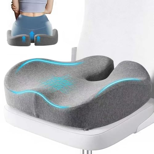 Comphekept Seat Cushions for Office Chairs & Hip Pain Relief, Extra-Dense Coccyx Cushion with Sciatica Support, Ergonomic Design for Desk Chair, Car, Wheelchair, All-Day Comfort (Gray)