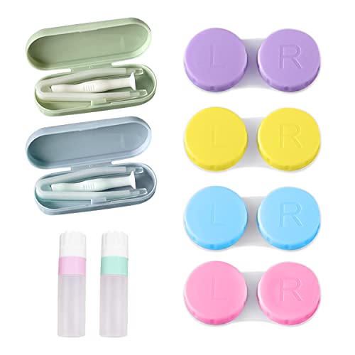 BEIIEB 6 Pcs Contact Lens Case with 2 Kit Tweezers and Mounting Stick; 2 Empty Bottles with Contact Lens Container L&R Marked for Home, Travel, blue, Fashion