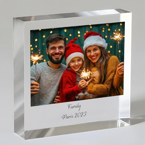 Personalised Photo Gifts for Women Man Acrylic Block Plaque Custom Photo Christmas Photo Frame Gifts for Christmas Women Him Family Acrylic Photo Block with Any Picture & Text (Square)
